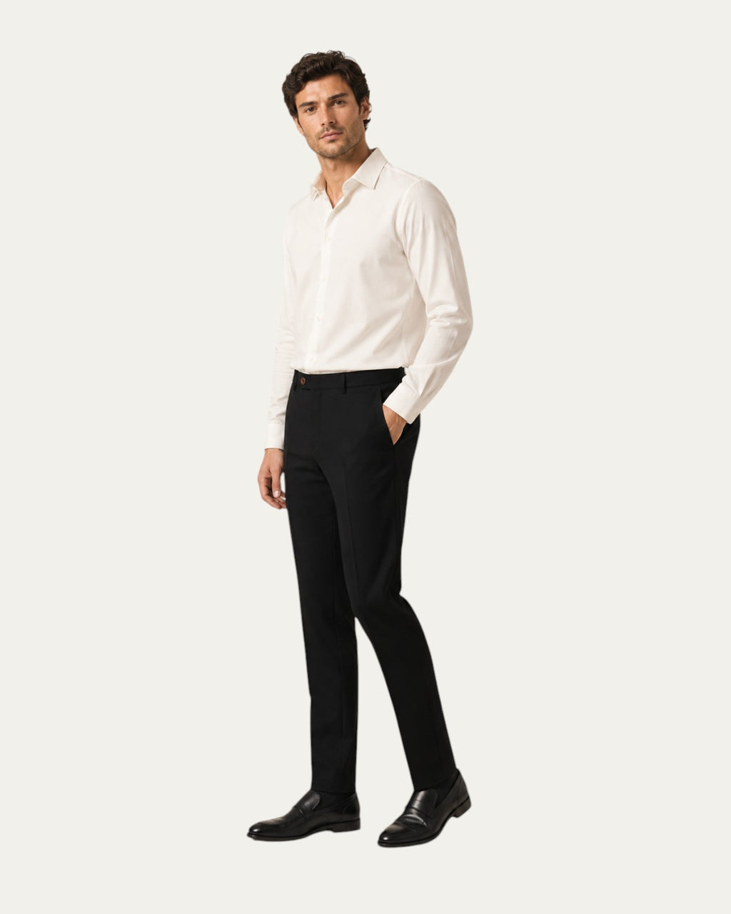 Pantalón recto slim negro Horizon para hombre, pierna entallada y pinzas en frente