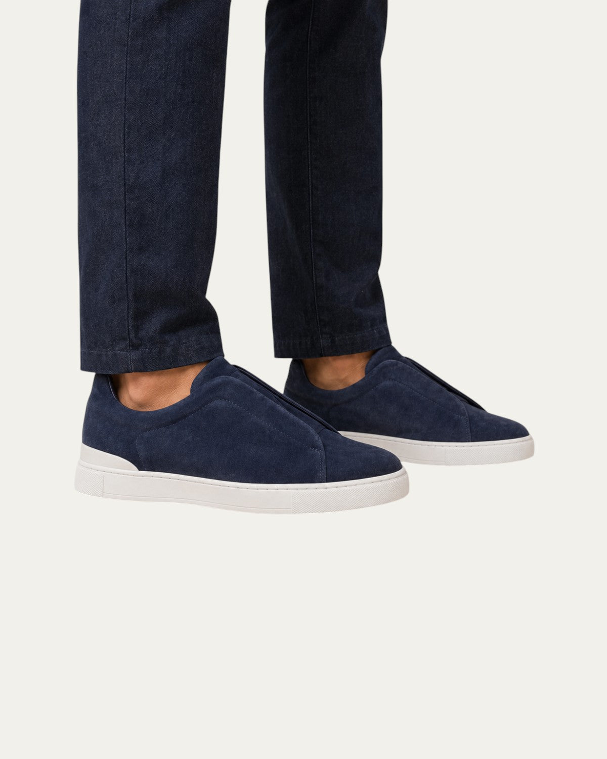 Zapatillas Jardo azul marino de ante, slip-on, con suela blanca