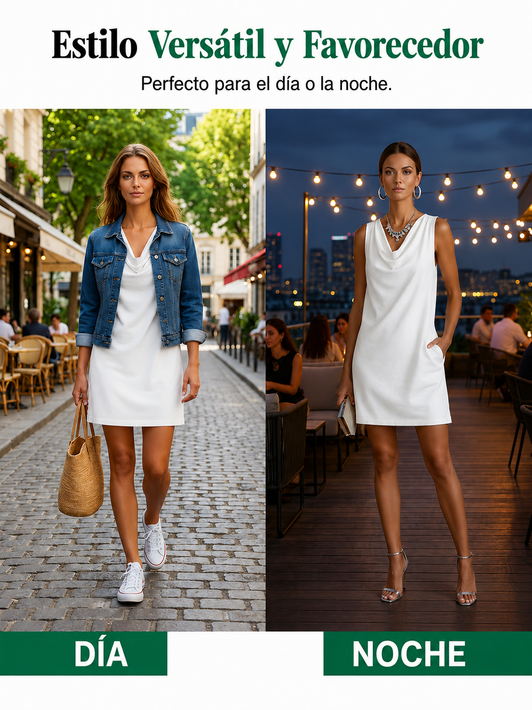 Vestido corto blanco sin mangas con escote drapeado, largo sobre la rodilla